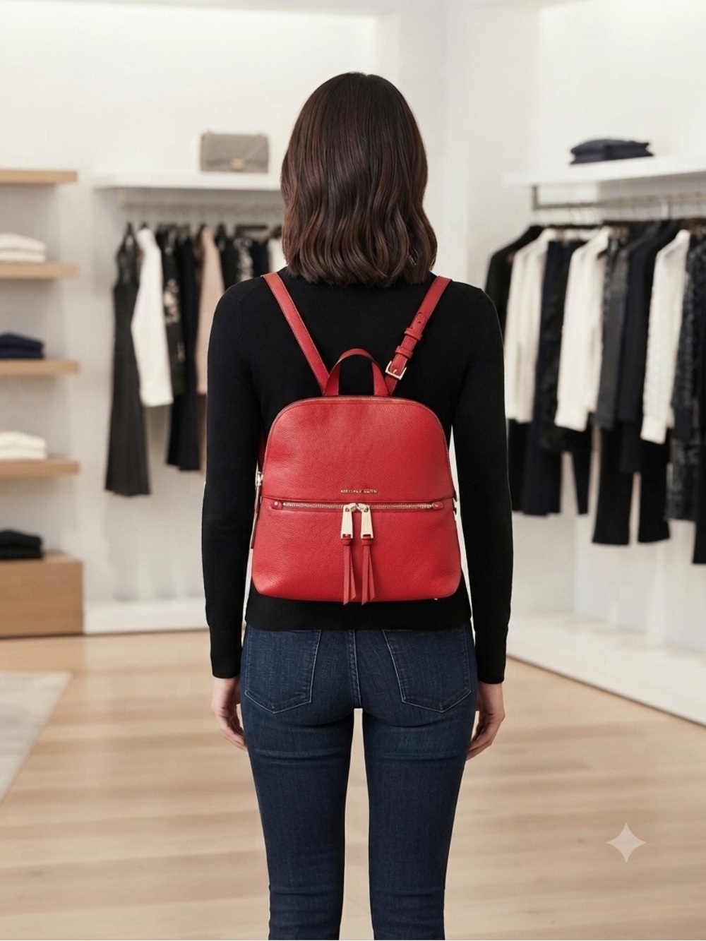 Michael Kors Vibrant Red Backpack & Card Wallet Bundle